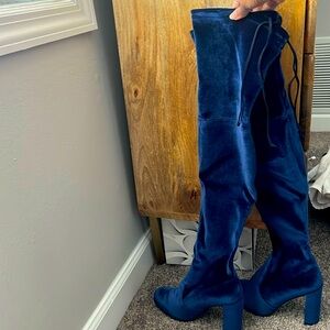 Stuart Weitzman Highland Blue Velvet Thigh Boot